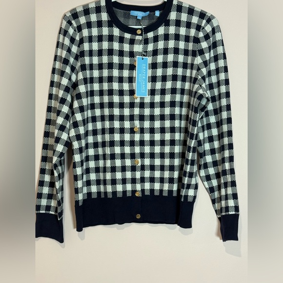 Draper James Navy and Cream Gingham Design Cardigan - Picture 2 of 11